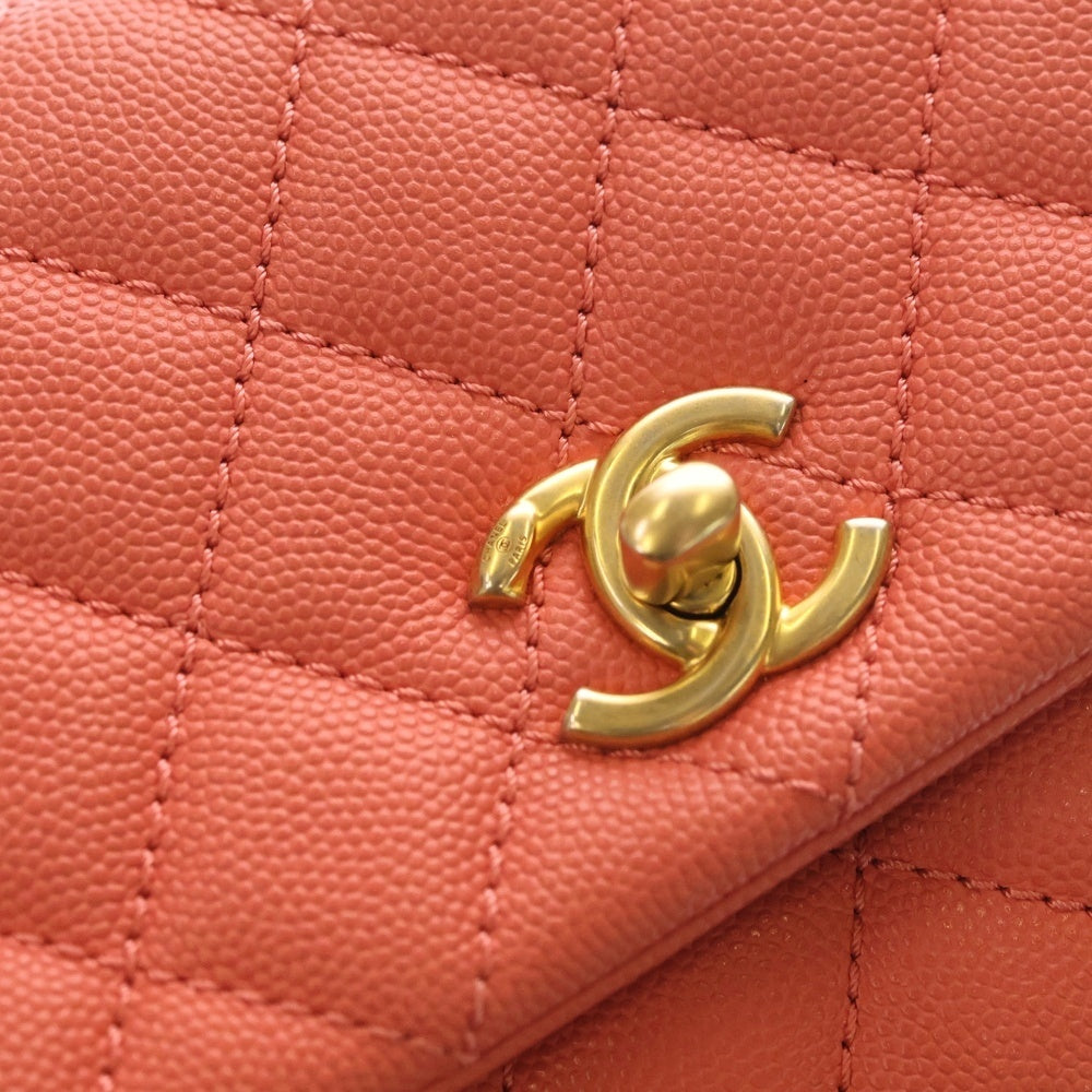 CHANEL(シャネル) ココハンドルXS トップハンドル ココマーク ターンロック キャビアスキン レザー 2WAY ハンド チェーンショルダーバッグ ゴールド金具 ピンク A92990 27番台