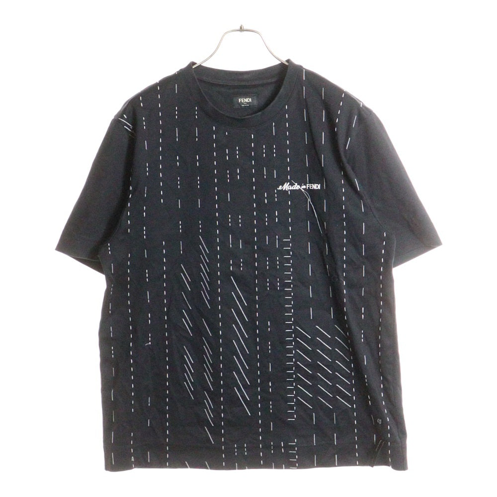 FENDI(フェンディ) 24SS ステッチデザイン ロゴ刺繍 クルーネック 半袖Tシャツ カットソー ブラック FY0936 AR6Z