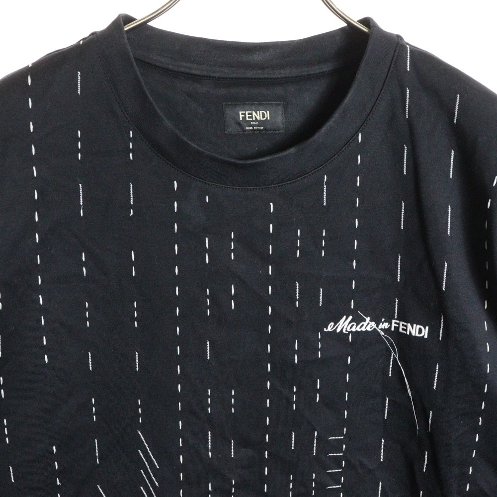FENDI(フェンディ) 24SS ステッチデザイン ロゴ刺繍 クルーネック 半袖Tシャツ カットソー ブラック FY0936 AR6Z