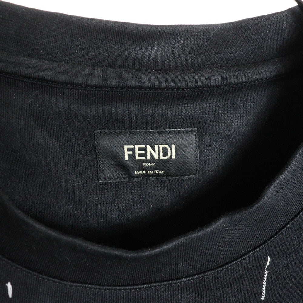 FENDI(フェンディ) 24SS ステッチデザイン ロゴ刺繍 クルーネック 半袖Tシャツ カットソー ブラック FY0936 AR6Z