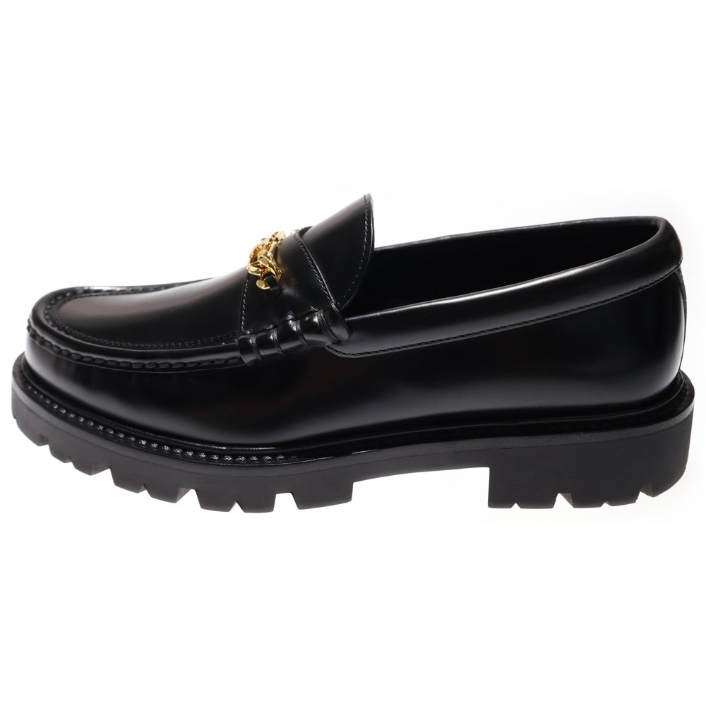 CELINE(セリーヌ) マーガレット トリオンフ ロゴプレート チェーン レザー ローカットシューズ ローファー ブラック