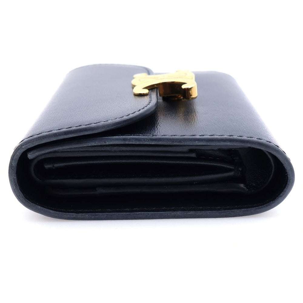 CELINE(セリーヌ) トリオンフ コンパクトウォレット 二つ折り財布 コインケース カーフスキン ブラック ゴールド金具