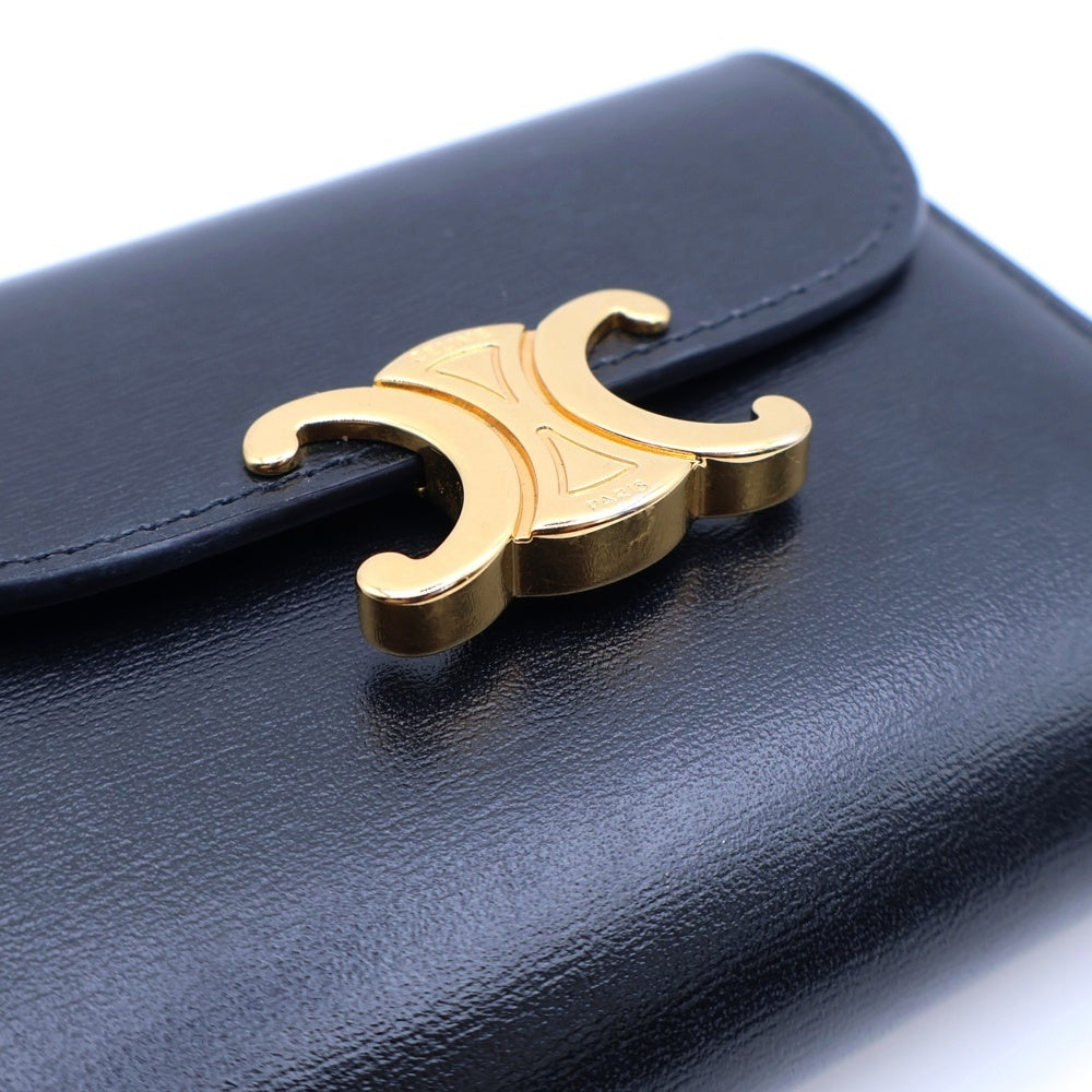 CELINE(セリーヌ) トリオンフ コンパクトウォレット 二つ折り財布 コインケース カーフスキン ブラック ゴールド金具