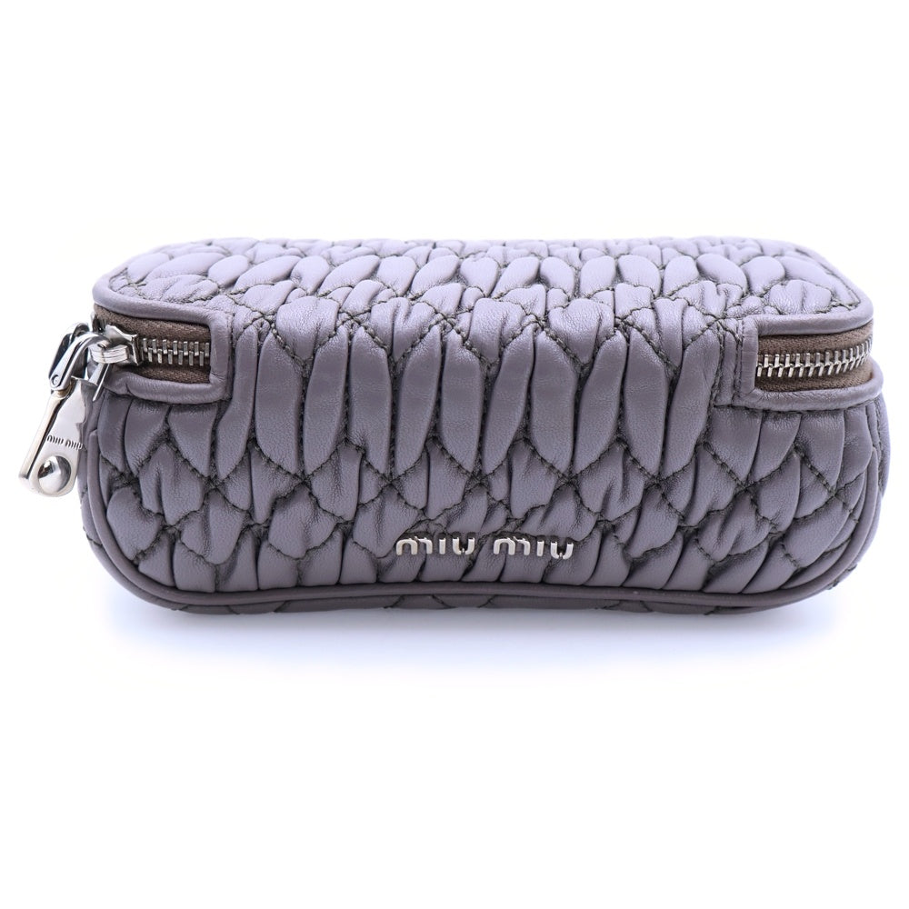 miumiu(ミュウミュウ) ミラー付き メイクポーチ 収納 ケース ライトパープル レザー シルバー金具
