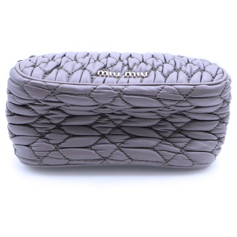 miumiu(ミュウミュウ) ミラー付き メイクポーチ 収納 ケース ライトパープル レザー シルバー金具