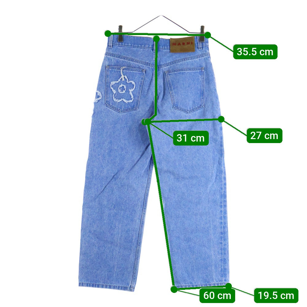 MARNI(マルニ) 25SS ボーイフレンド フラワーパッチ カットオフ ユーズド加工 デニムパンツ ジーンズ ブルー/インディゴ PAJD0425Q2 USCX34