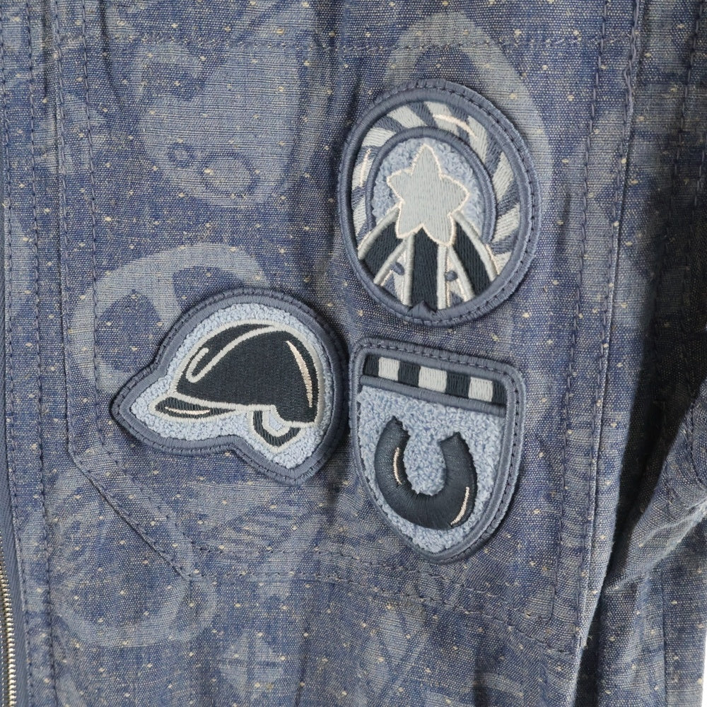 HERMES(エルメス) 25AW キャンディ リブリス 総柄 ワッペン ジップアップ 半袖 ミニ ワンピース ドレス インディゴ/ブルー レディース 5H0555DH