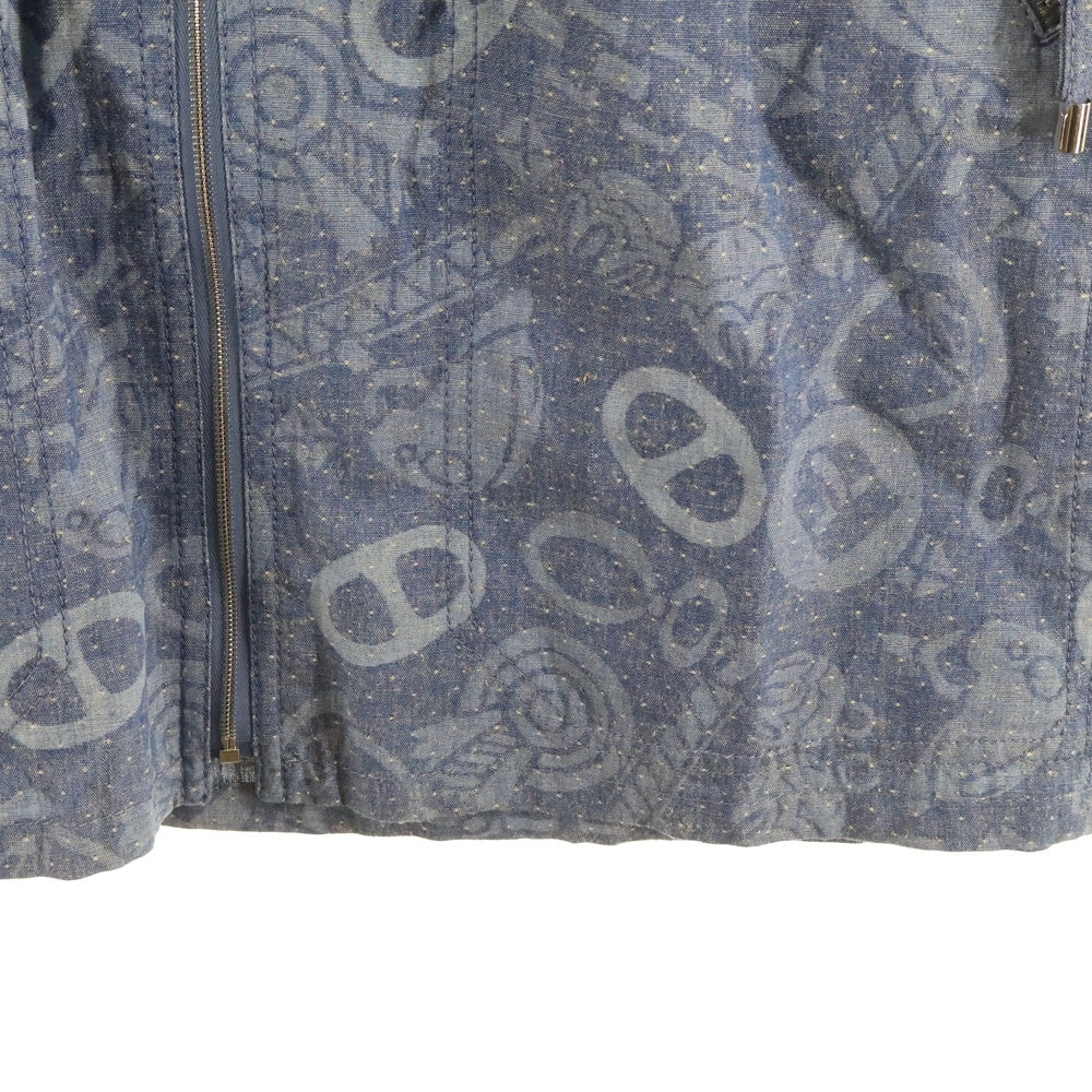 HERMES(エルメス) 25AW キャンディ リブリス 総柄 ワッペン ジップアップ 半袖 ミニ ワンピース ドレス インディゴ/ブルー レディース 5H0555DH