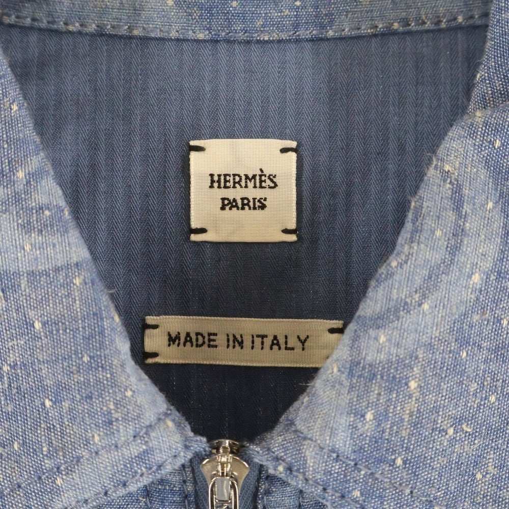 HERMES(エルメス) 25AW キャンディ リブリス 総柄 ワッペン ジップアップ 半袖 ミニ ワンピース ドレス インディゴ/ブルー レディース 5H0555DH