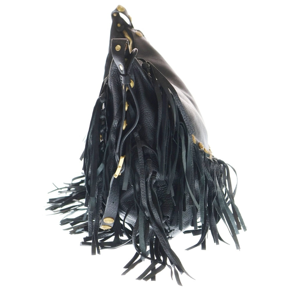 VALENTINO(ヴァレンティノ) ロックスタッズ エンブレム フリンジ レザー ショルダーバッグ ゴールド金具 ブラック GWB00716-AVSF03