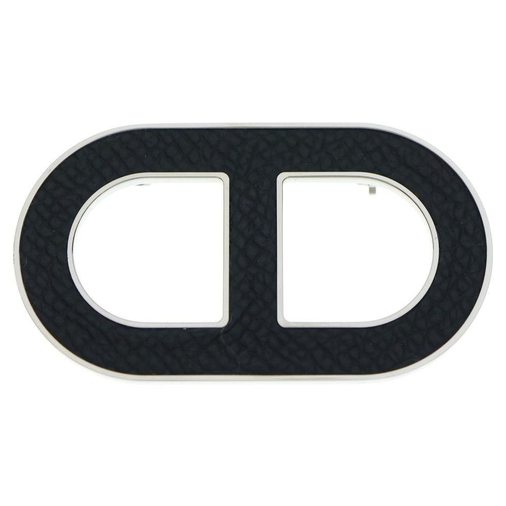 HERMES(エルメス) シェーヌダンクル ブローチ ピンバッジ ブラック レザー シルバー レディース