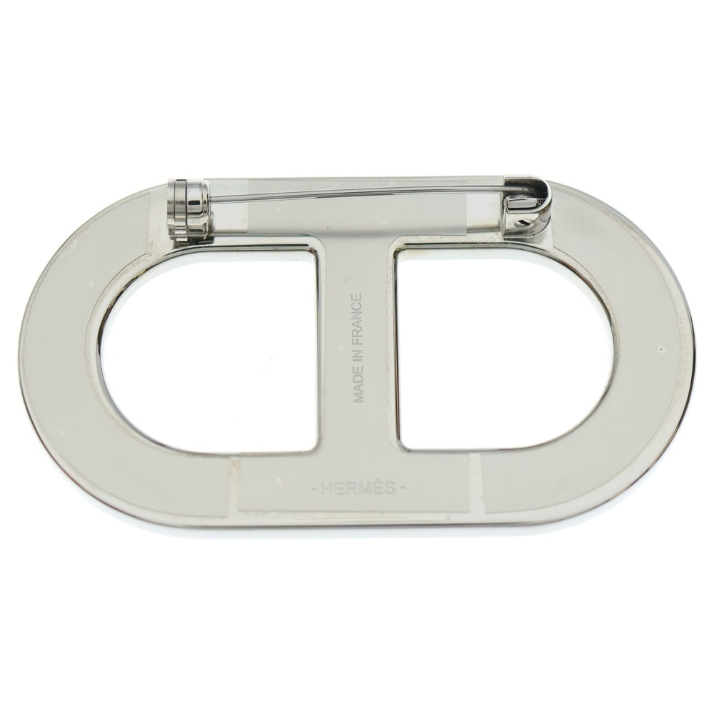 HERMES(エルメス) シェーヌダンクル ブローチ ピンバッジ ブラック レザー シルバー レディース