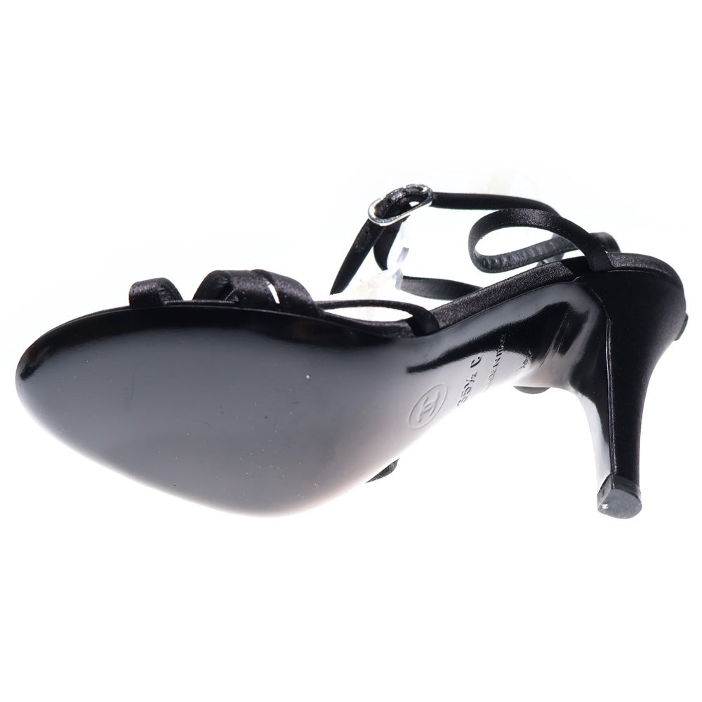 CHANEL(シャネル) サテン レザー ストラップ ヒール サンダル シューズ ブラック/シルバー レディース