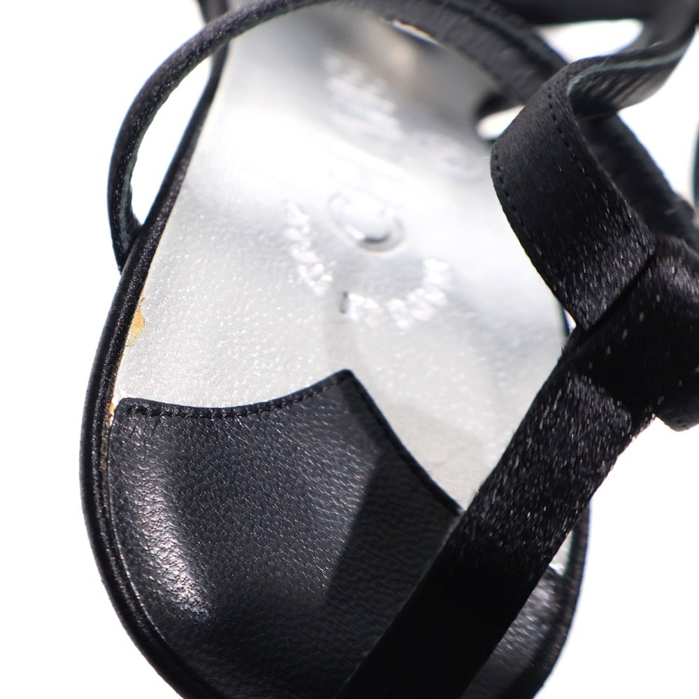 CHANEL(シャネル) サテン レザー ストラップ ヒール サンダル シューズ ブラック/シルバー レディース