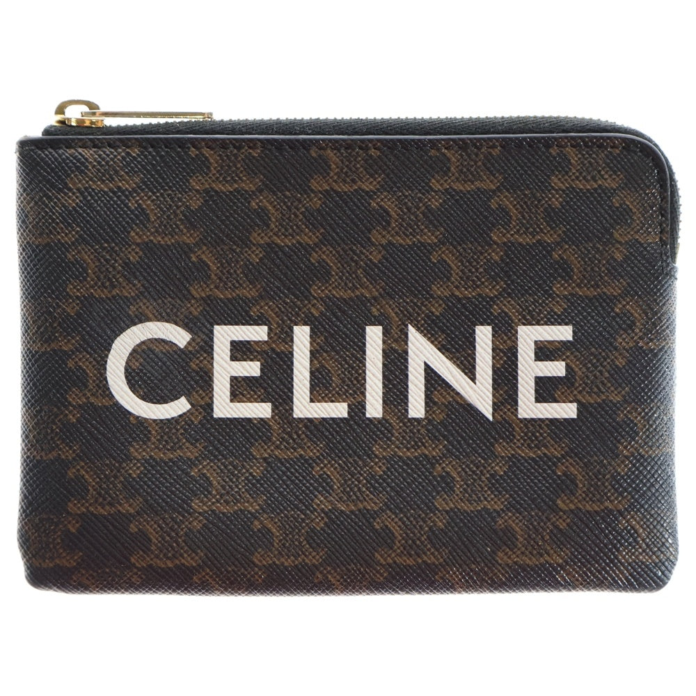 CELINE(セリーヌ) トリオンフ ロゴ カードケース コインケース 小物入れ バッグチャーム ブラウン PVC ゴールド金具 レディース