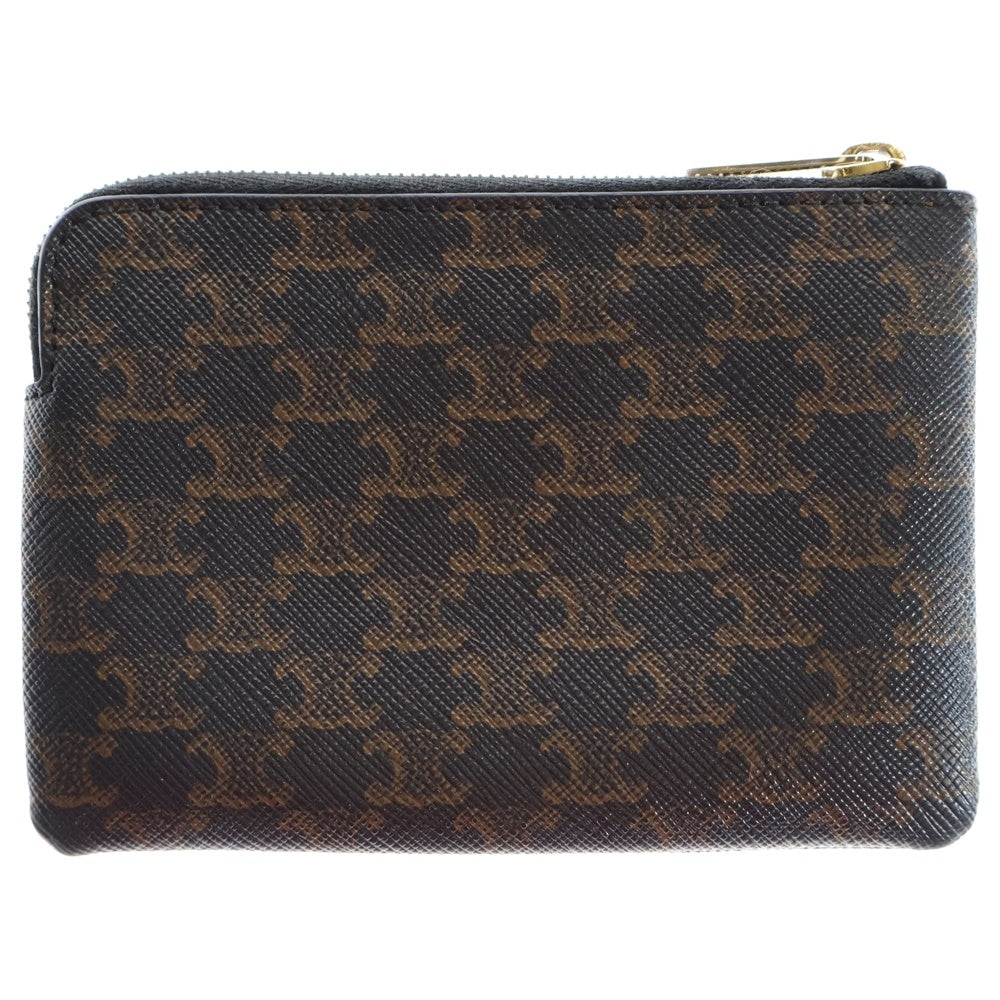 CELINE(セリーヌ) トリオンフ ロゴ カードケース コインケース 小物入れ バッグチャーム ブラウン PVC ゴールド金具 レディース