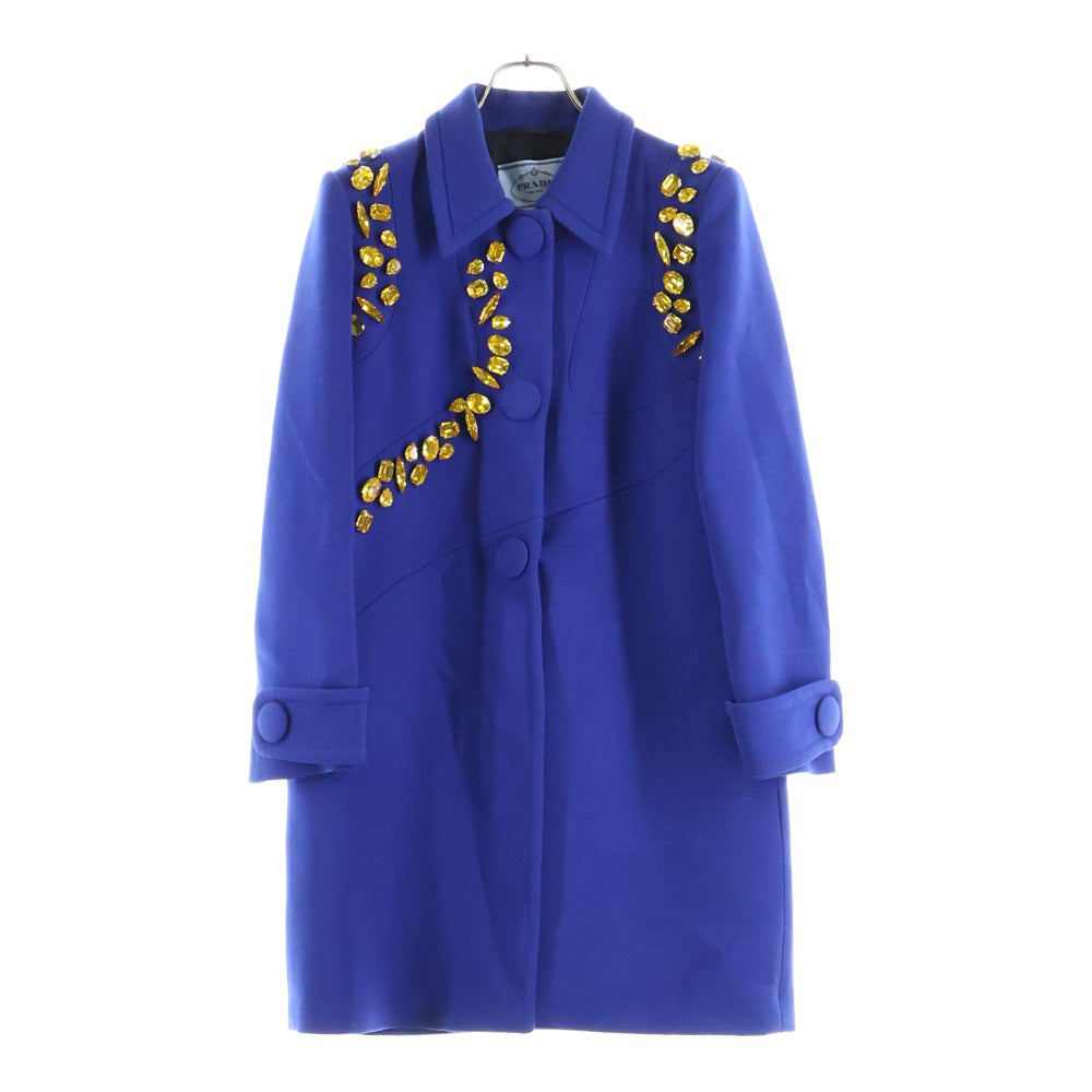 PRADA(プラダ) ラインストーン装飾 ウールステンカラーコート ブルー レディース