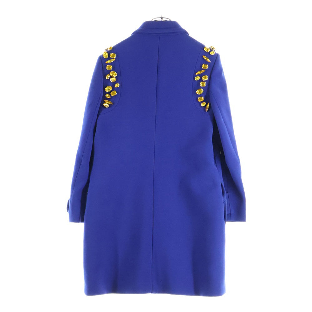 PRADA(プラダ) ラインストーン装飾 ウールステンカラーコート ブルー レディース