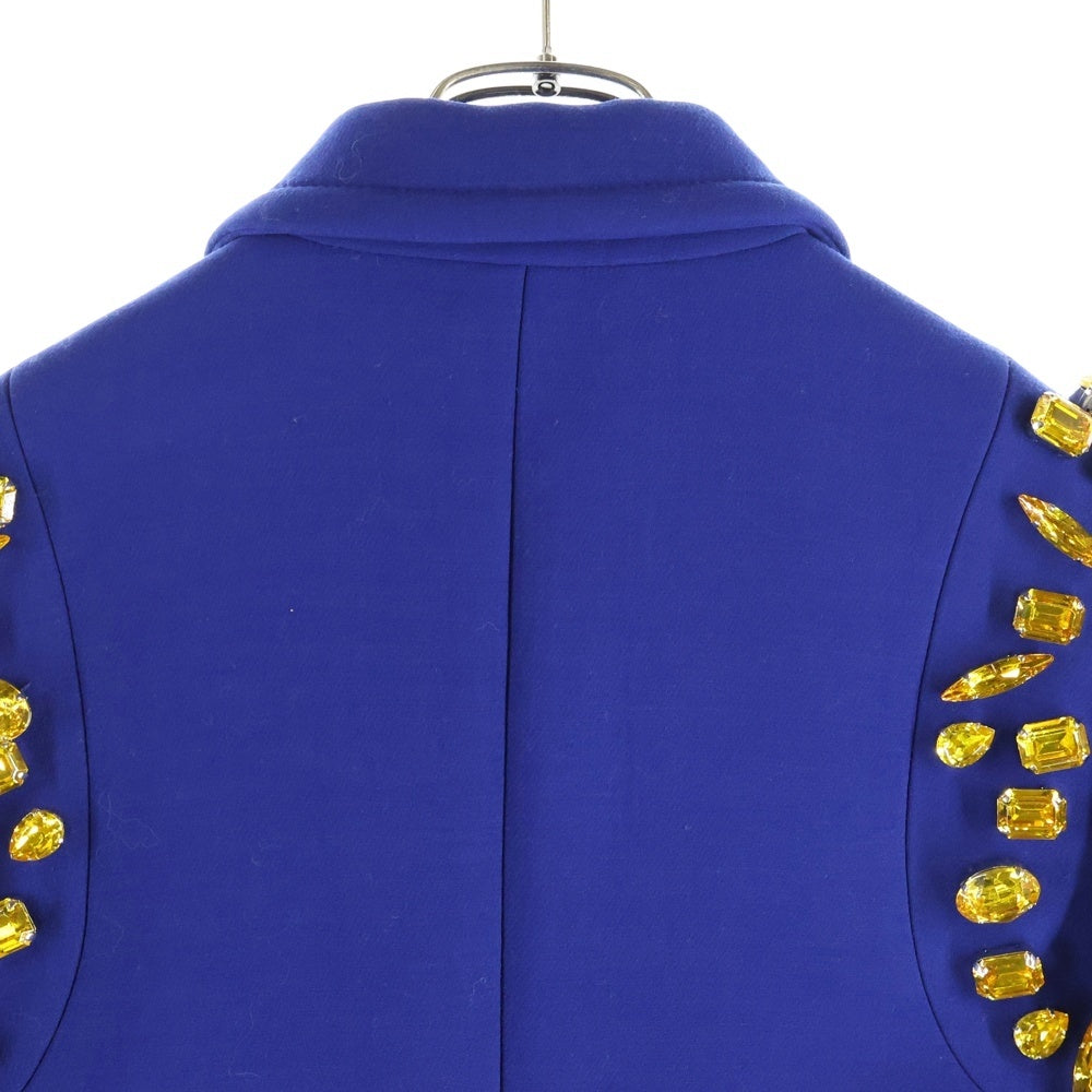 PRADA(プラダ) ラインストーン装飾 ウールステンカラーコート ブルー レディース
