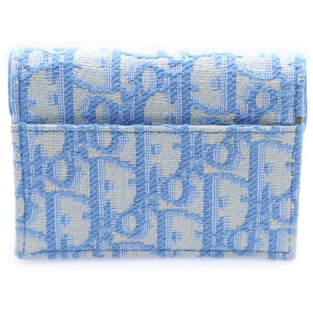 DIOR(ディオール) Saddle Lotus サドル ロータス オブリーク キャンバス レザー コンパクトウォレット カードケース 財布 ゴールド金具 ライトブルー レディース