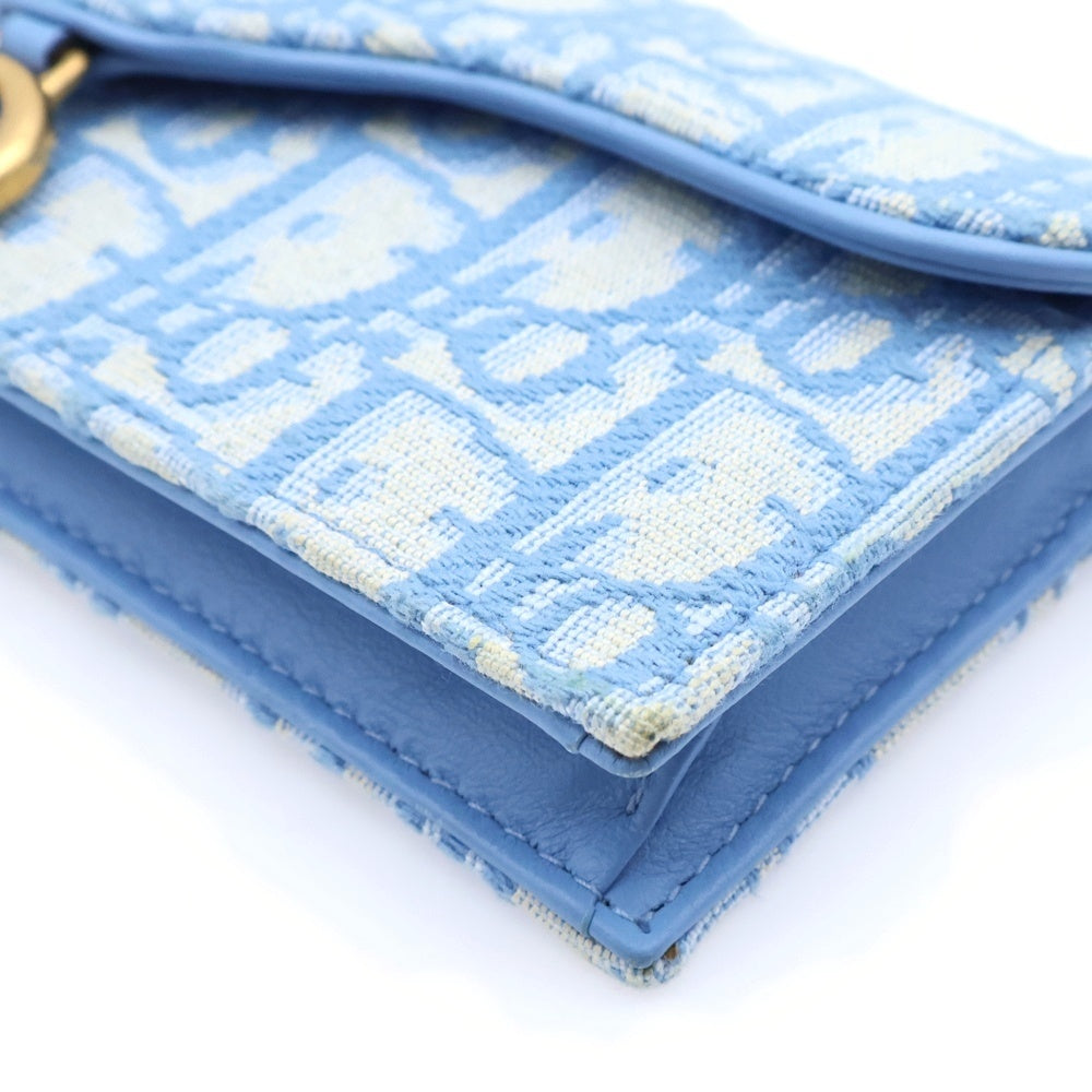 DIOR(ディオール) Saddle Lotus サドル ロータス オブリーク キャンバス レザー コンパクトウォレット カードケース 財布 ゴールド金具 ライトブルー レディース