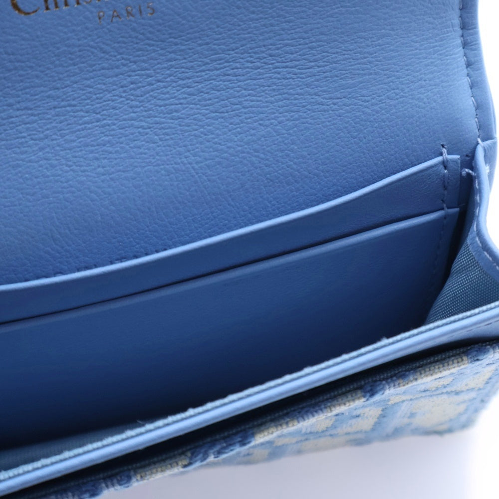 DIOR(ディオール) Saddle Lotus サドル ロータス オブリーク キャンバス レザー コンパクトウォレット カードケース 財布 ゴールド金具 ライトブルー レディース