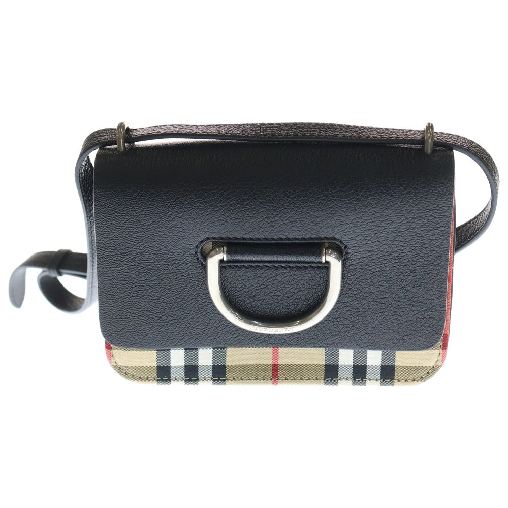 BURBERRY バーバリー Dリング ノバチェック柄 レザー ショルダーバッグ シルバー金具 ブラック/ベージュ BURBERRY(バーバリー) Dリング ノバチェック柄 レザー ショルダー