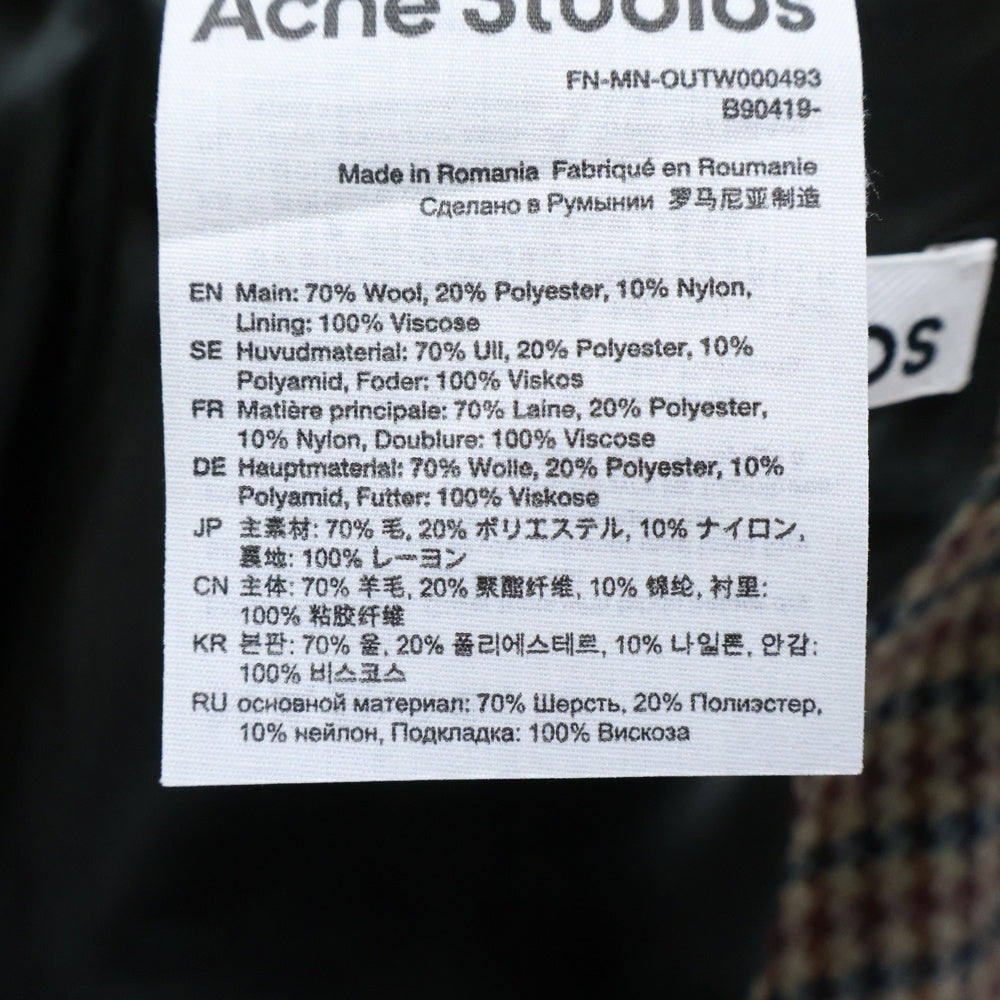 Acne Studios(アクネ ストゥディオズ) ハウンドトゥース ウール チェスターコート 千鳥格子 ブラウン FN-MN-OUTW000493
