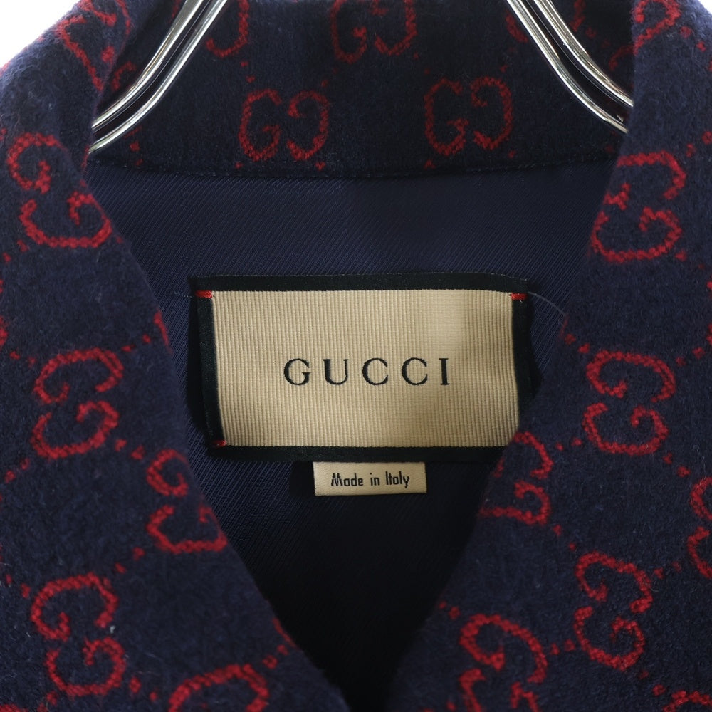 GUCCI(グッチ) GGジャガード総柄 ウール ジップアップジャケット ネイビー/レッド 638807