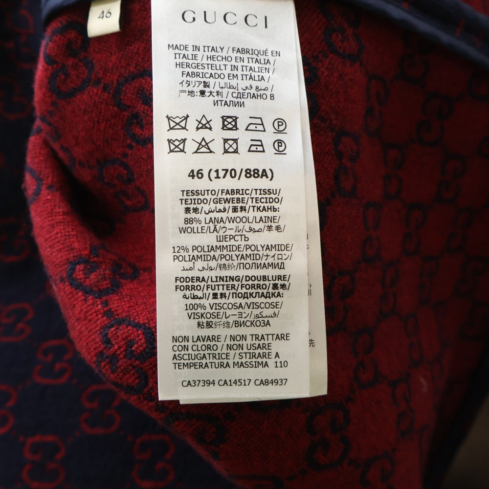 GUCCI(グッチ) GGジャガード総柄 ウール ジップアップジャケット ネイビー/レッド 638807