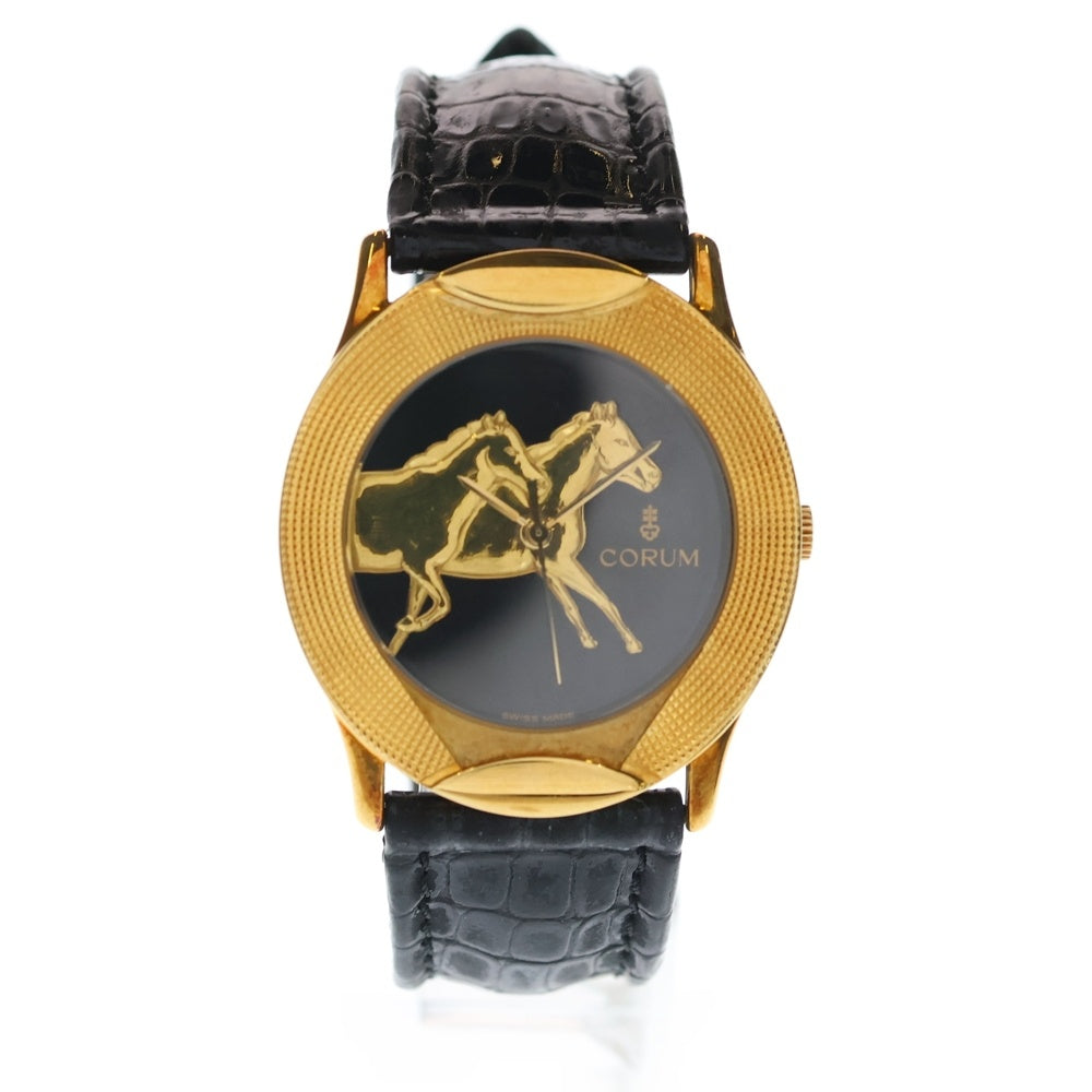 CORUM(コルム) オリンポス 黒文字盤 イエローゴールド 18KYG×革/AT 自動巻き 腕時計 75.250.56