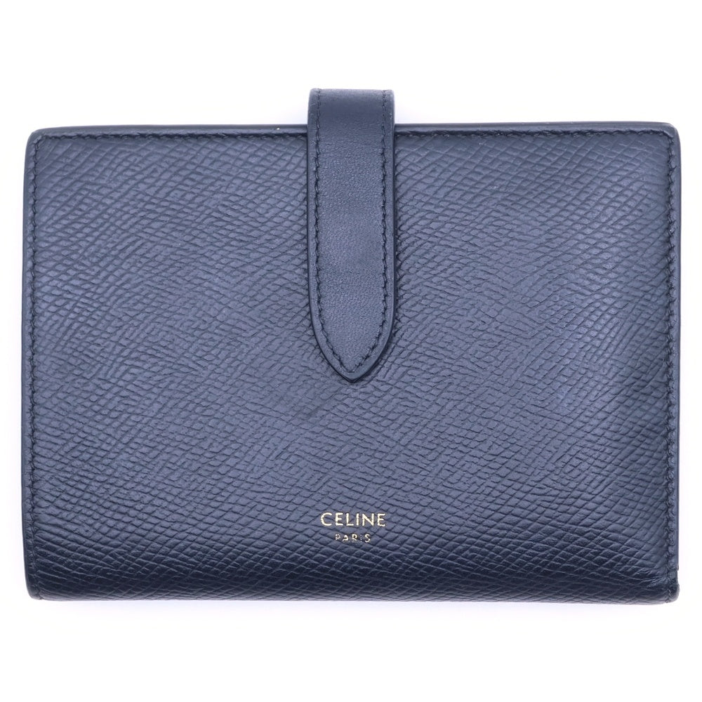 CELINE(セリーヌ) 二つ折り財布 コンパクトウォレット ブラック レザー ゴールド金具 レディース