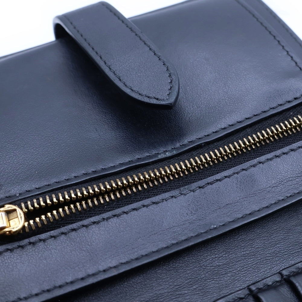CELINE(セリーヌ) 二つ折り財布 コンパクトウォレット ブラック レザー ゴールド金具 レディース