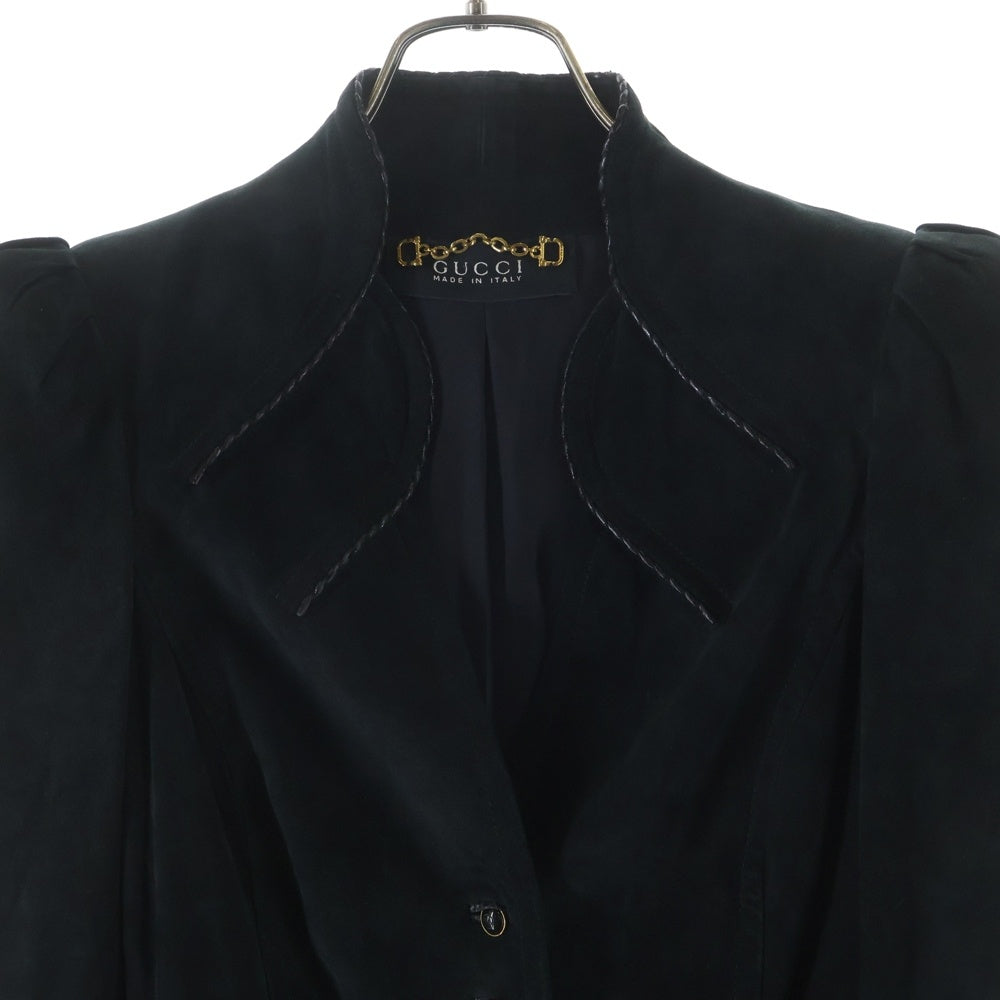 GUCCI(グッチ) スエードレザー 5B ギャザーショルダー ジャケット ブラック レディース