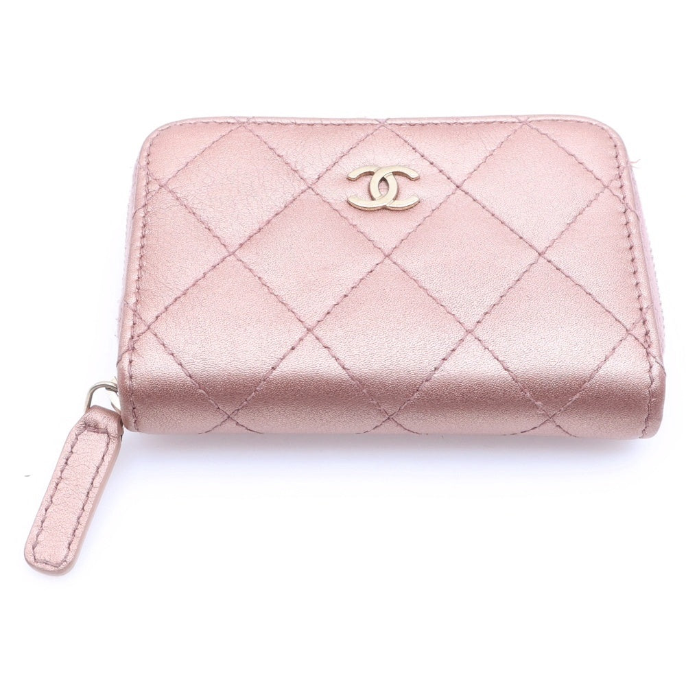 CHANEL(シャネル) ココマーク キルティング コインケース ミニ財布 ウォレット メタリックピンク レザー ゴールド金具 レディース