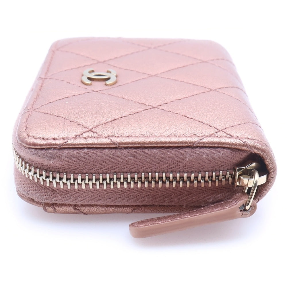 CHANEL(シャネル) ココマーク キルティング コインケース ミニ財布 ウォレット メタリックピンク レザー ゴールド金具 レディース