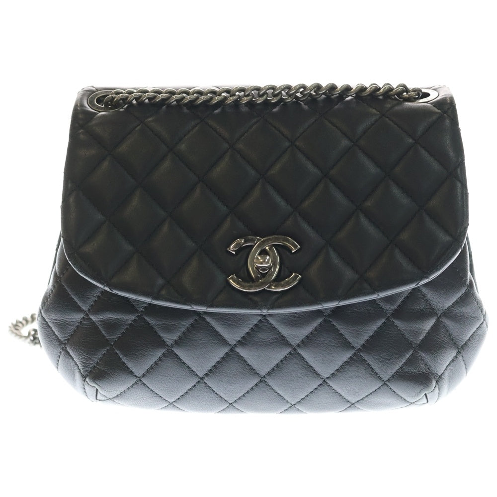 CHANEL(シャネル) マトラッセ ダブルチェーン ショルダーバッグ ブラック カーフスキン シルバー金具 レディース