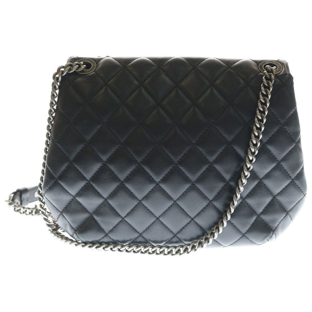 CHANEL(シャネル) マトラッセ ダブルチェーン ショルダーバッグ ブラック カーフスキン シルバー金具 レディース