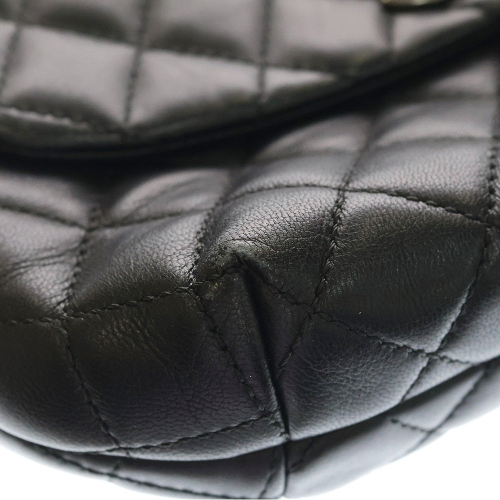 CHANEL(シャネル) マトラッセ ダブルチェーン ショルダーバッグ ブラック カーフスキン シルバー金具 レディース