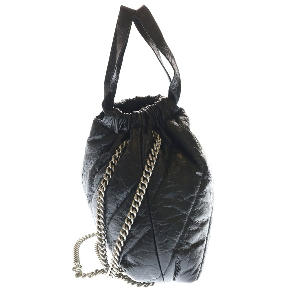 BALENCIAGA(バレンシアガ) BBロゴ クラッシュ キルティング チェーンショルダーバッグ ブラック カーフレザー 781796 シルバー金具