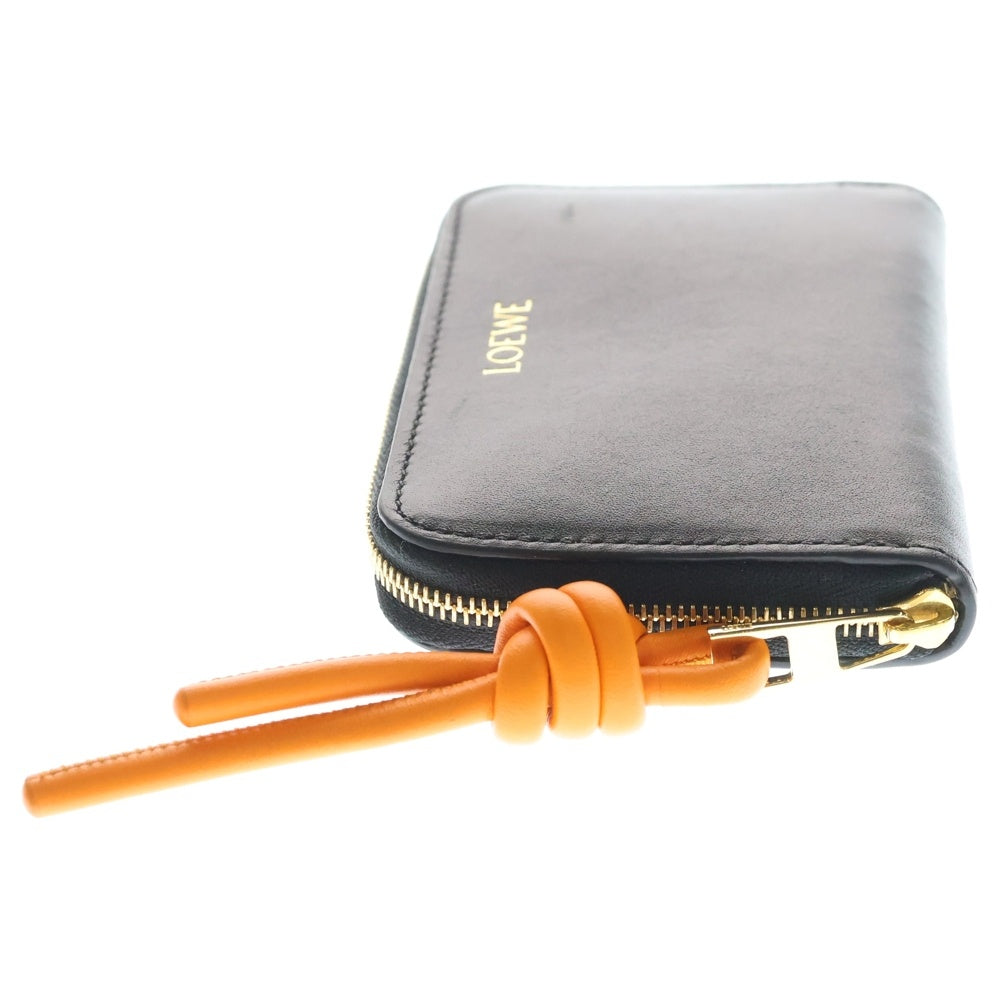 LOEWE(ロエベ) ジップ コインパース コインケース ミニ財布 ブラック×オレンジ シャイニーナパカーフ ゴールド金具