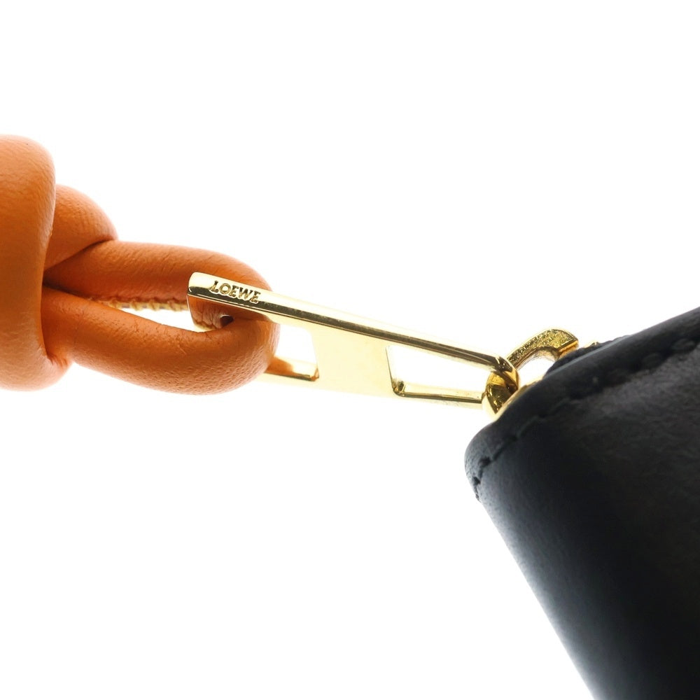 LOEWE(ロエベ) ジップ コインパース コインケース ミニ財布 ブラック×オレンジ シャイニーナパカーフ ゴールド金具
