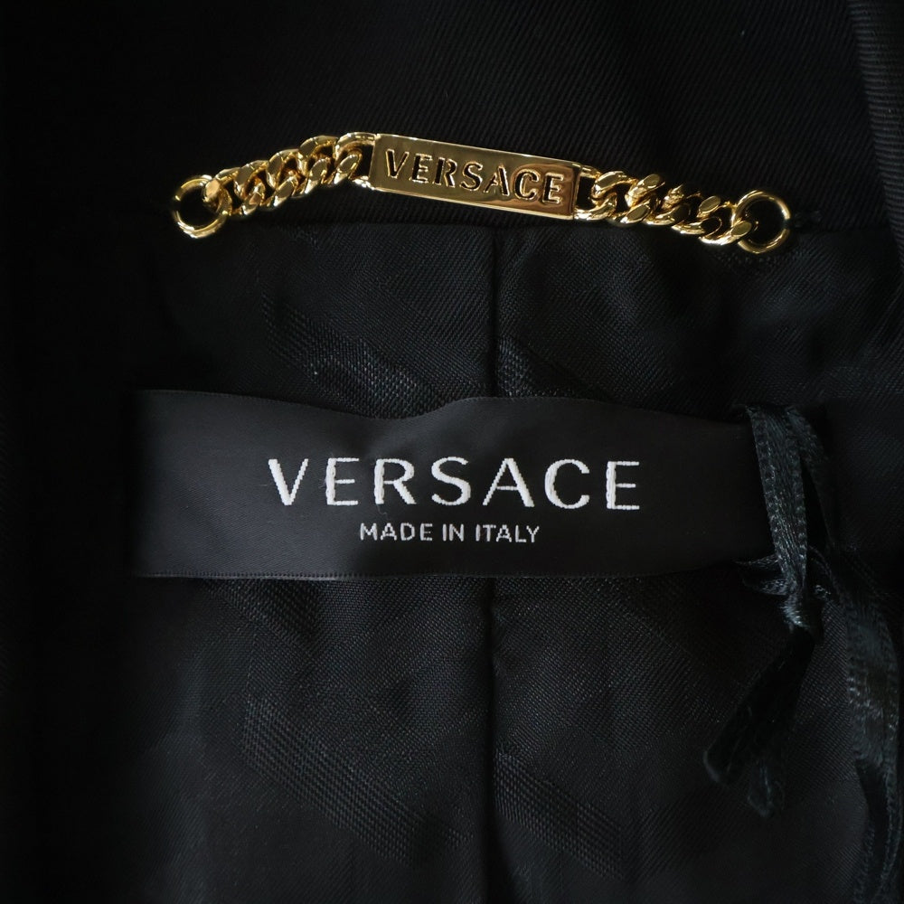 VERSACE(ヴェルサーチ) ロゴラベル ウール 2B テーラードジャケット ブラック レディース