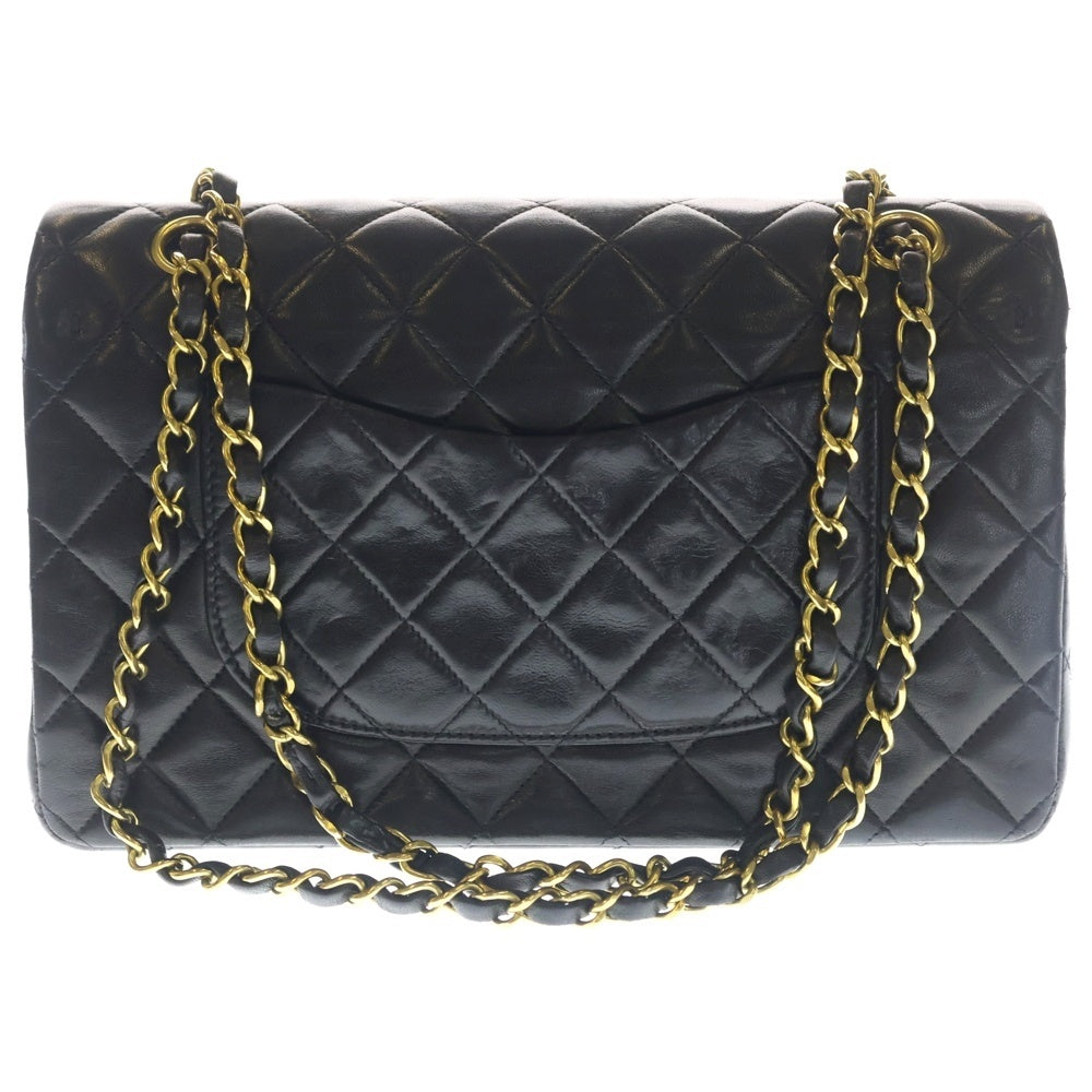 CHANEL(シャネル) マトラッセ25 ダブルフラップ ダブルチェーン ショルダーバッグ ブラック ラムスキン ゴールド金具 レディース