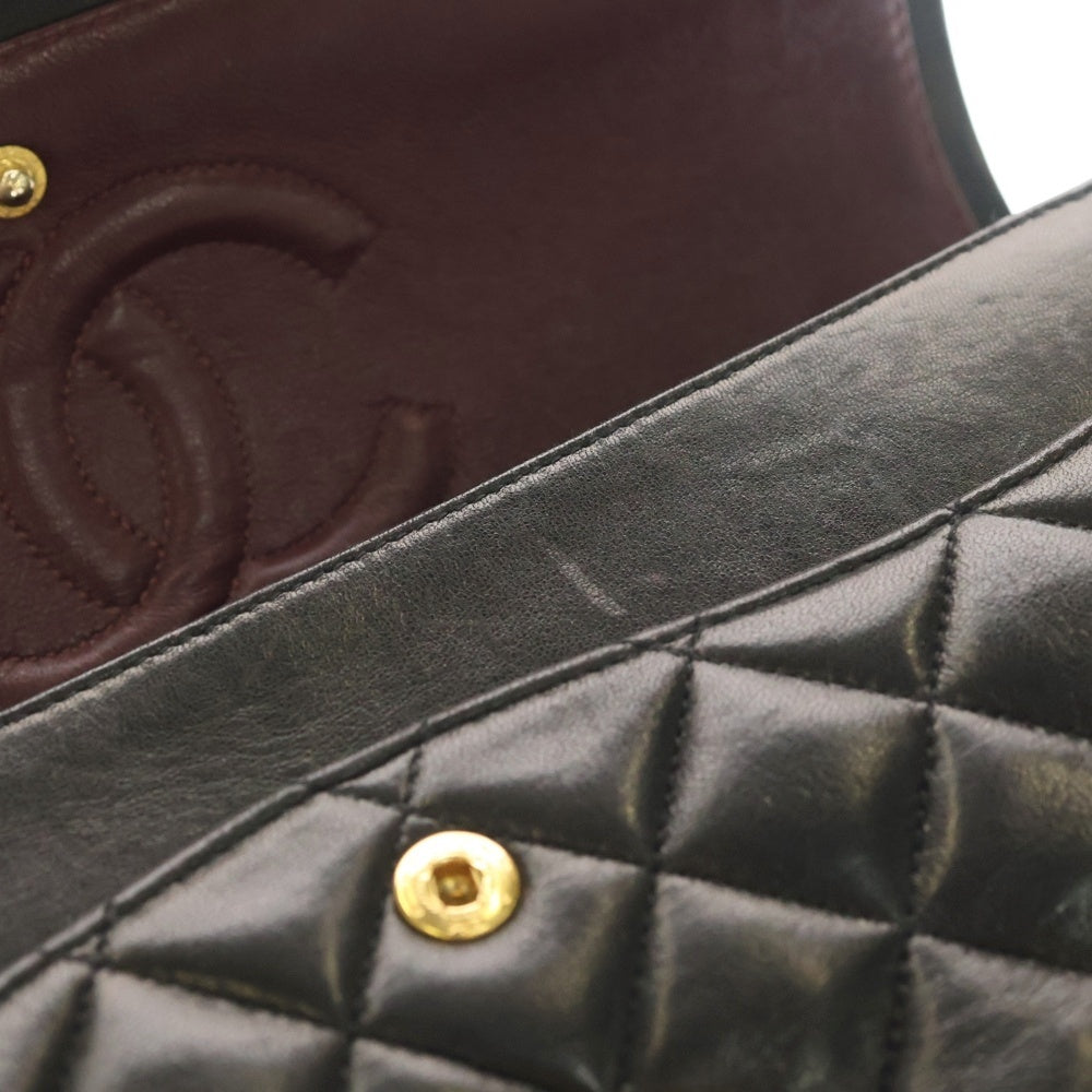 CHANEL(シャネル) マトラッセ25 ダブルフラップ ダブルチェーン ショルダーバッグ ブラック ラムスキン ゴールド金具 レディース