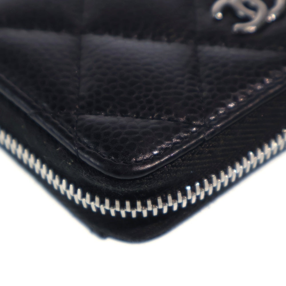 CHANEL(シャネル) マトラッセ コインケース ミニ財布 ブラック キャビアスキン シルバー金具 レディース