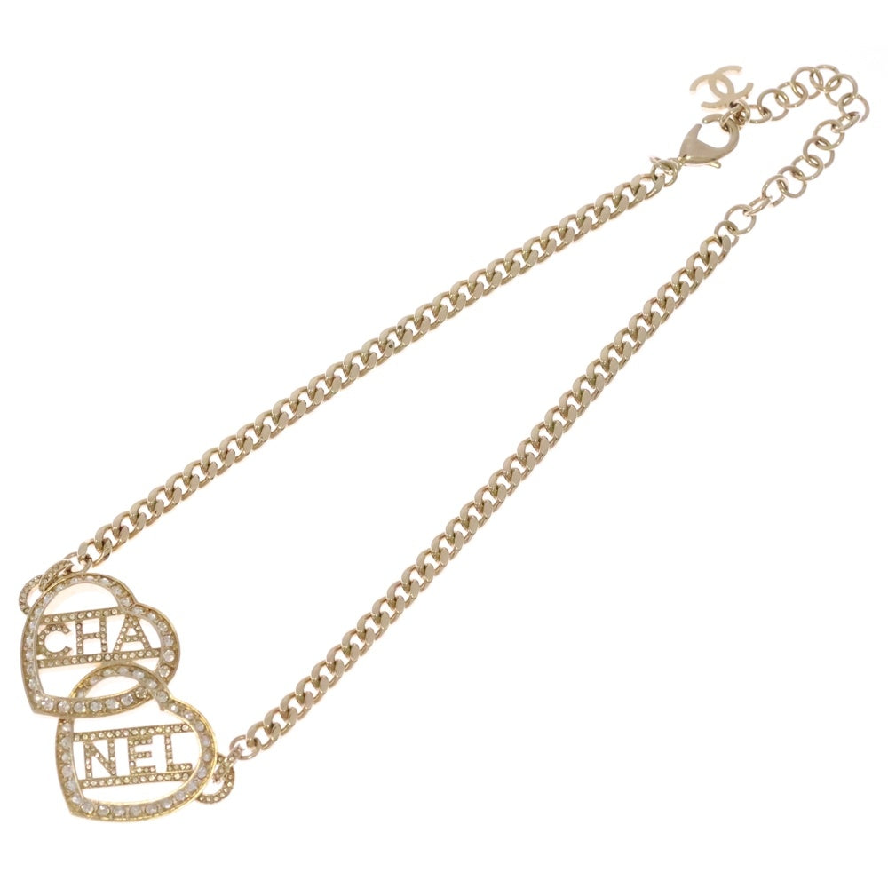 CHANEL(シャネル) ハートラインストーンロゴネックレス ゴールド F23B レディース