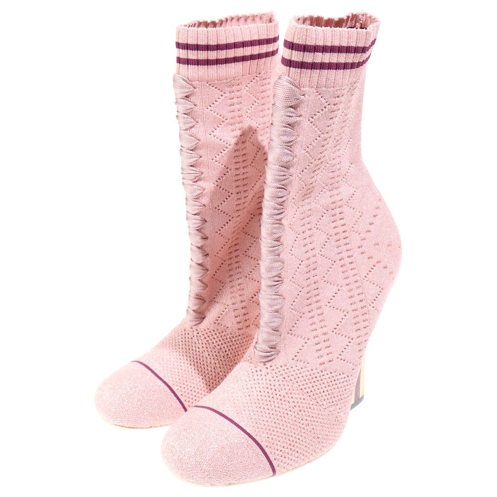 FENDI(フェンディ) ニットソックスヒールブーツ ピンク #37 レディース