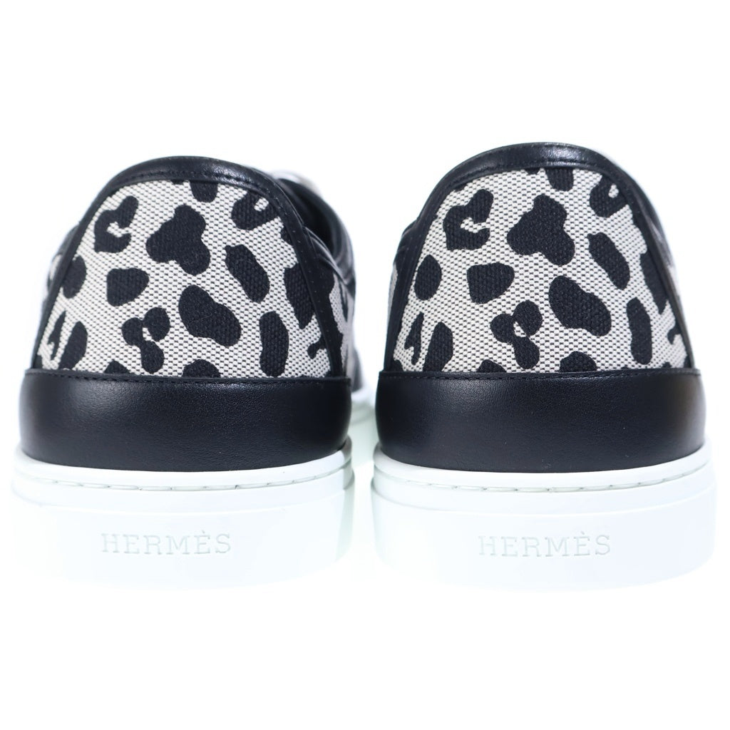 HERMES(エルメス) ゲット レオパード柄 キャンバス レザー ローカットシューズ スニーカー ブラック/ホワイト レディース