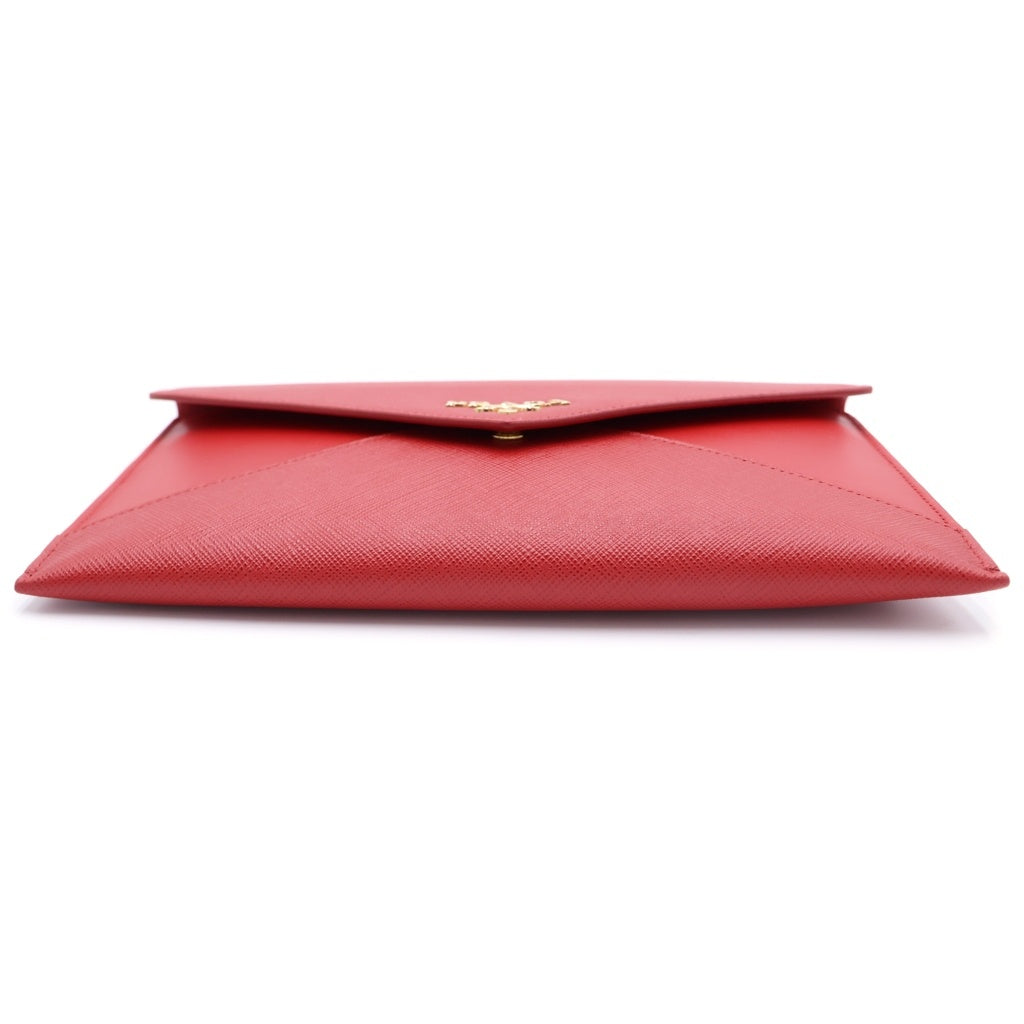 PRADA(プラダ) レタークラッチバック セカンドバッグ フォーコ 収納 レッド レザー 1MF014 ゴールド金具 レディース